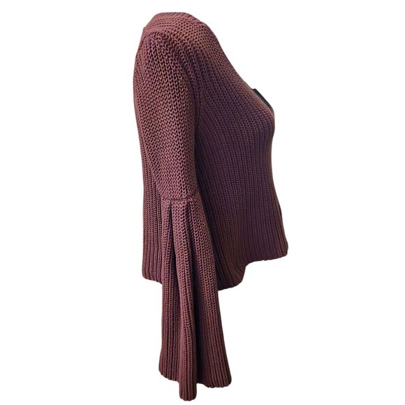 Free People XS Chunky Damsel Bell Sleeve Knit Sweater Cropped Wine Purple - Picture 5 of 9